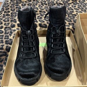 Naked Feet Militant Black genuine leather calf hair Combat Boots